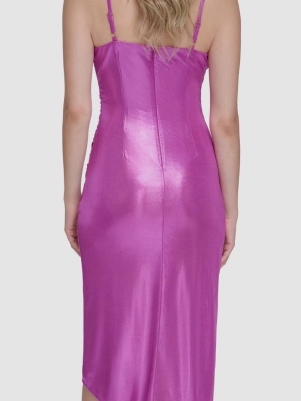 Guess Metallic Fuchsia Slip Midi Dress with Cowl Neck - Picture 3 of 3
